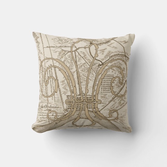 Old New Orleans Map with Fleur Cushion (Front)