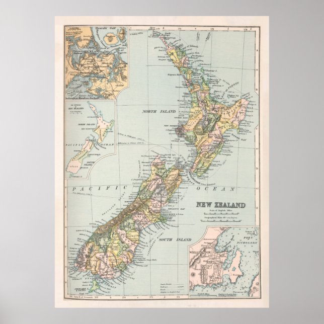 Old New Zealand Map (1892) New Zealander  Poster (Front)