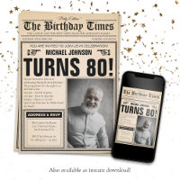 Old Newspaper Fun Custom Photo 80th Birthday Party