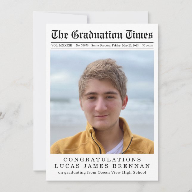 Old Newspaper Graduation Announcement Invitation  (Front)