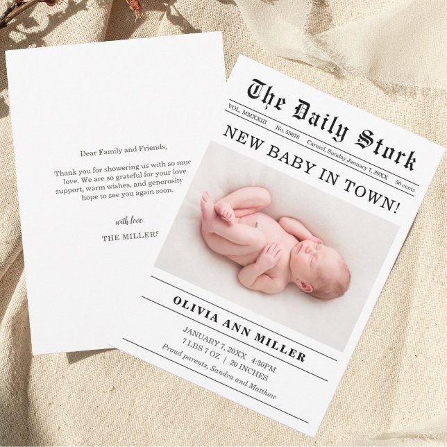Old Newspaper Style Birth Announcement Card (Creator Uploaded)