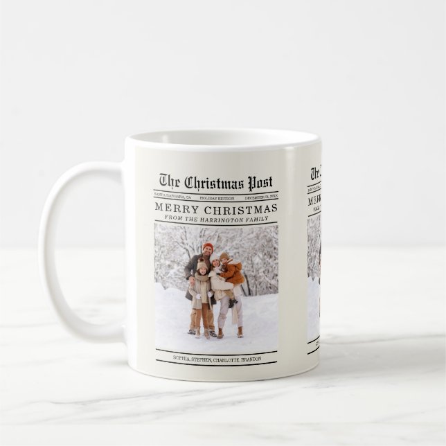 Old Newspaper Style Christmas Greeting Card Coffee Mug (Left)