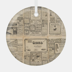 Old newspaper: vintage paper background. glass tree decoration