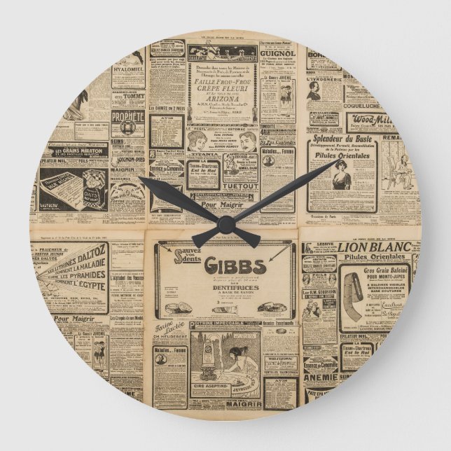 Old newspaper: vintage paper background. large clock (Front)