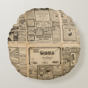 Old newspaper: vintage paper background. round cushion