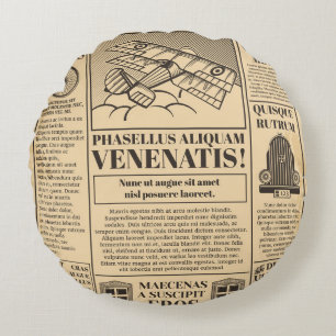 Old newspaper vintage. Retro newsprint with text a Round Cushion