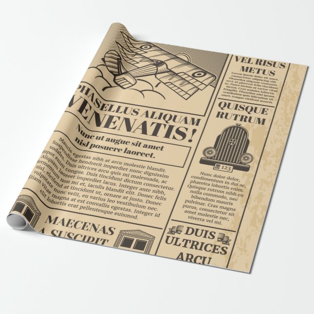 Old newspaper vintage. Retro newsprint with text a Wrapping Paper (Unrolled)