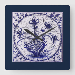Old North German tile,vintage ceramic tile Square Wall Clock