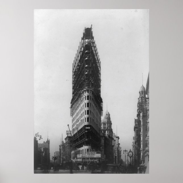 Old NYC Flat Iron Building Construction Photograph Poster (Front)