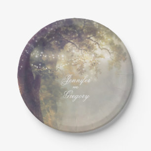 Old Oak Tree and String Lights Rustic Dreamy Paper Plate