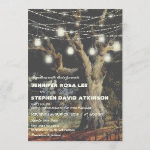 Old Oak Tree Mason Jars Lights Country Wedding Invitation