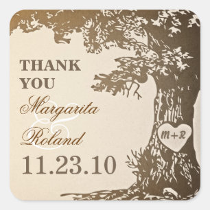 old oak tree thank you wedding stickers
