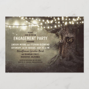old oak tree twinkle lights engagement party invitation