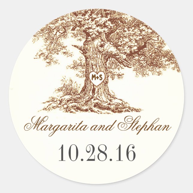 Old oak tree wedding stickers (Front)