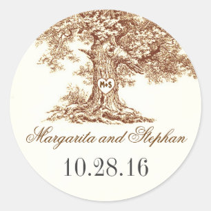 Old oak tree wedding stickers