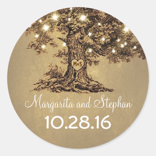 Old oak tree wedding stickers (Front)