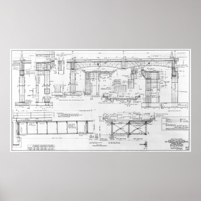 OLD OAKLAND BAY BRIDGE BLUEPRINT 1935 POSTER (Front)