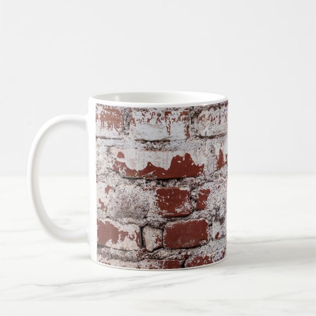 Old painted brick wall with peeling white paintwal coffee mug (Left)