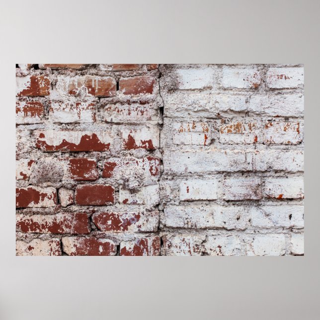 Old painted brick wall with peeling white paintwal poster (Front)