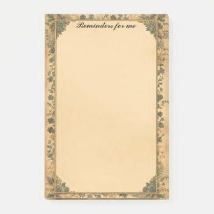 Old Paper Frame and Blue Flowers Post-it Notes