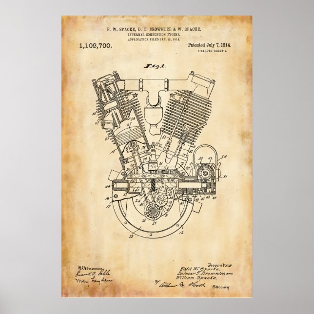 Old paper | Internal Combustion Engine Patent Poster (Front)
