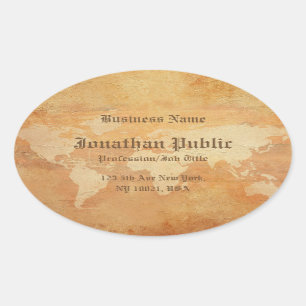 Old Paper Look World Map Elegant Professional Oval Sticker