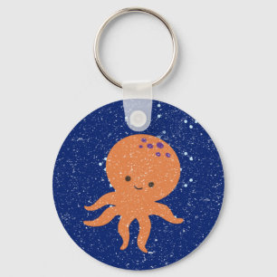 Old Paper Print Cute Octopus Cartoon Key Ring