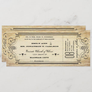 Old Paper Ticket Flourish Typography Wedding Invitation