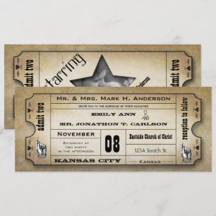 Old Paper Vintage Modern Typography Ticket Wedding Invitation