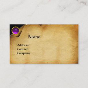 OLD PARCHMENT, GEM STONE, MONOGRAM purple Business Card
