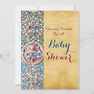 OLD PARCHMENT GEMSTONES,PEARLS,ANGELS Baby Shower Invitation
