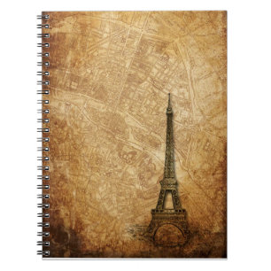 Old Paris Map and Eiffel Tower Notebook