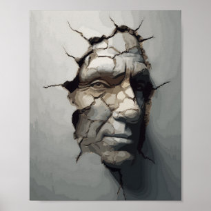 Old Person Face Protruding From The Old Plaster Poster
