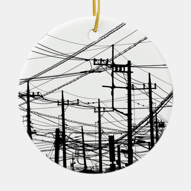 Old Phone and Power Lines Ceramic Ornament (Front)