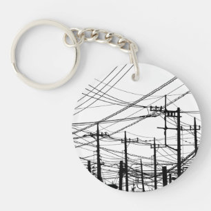 Old Phone and Power Lines Key Ring