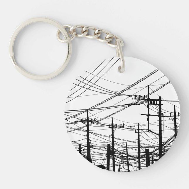 Old Phone and Power Lines Key Ring (Front)