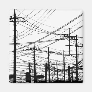 Old Phone and Power Lines Magnet