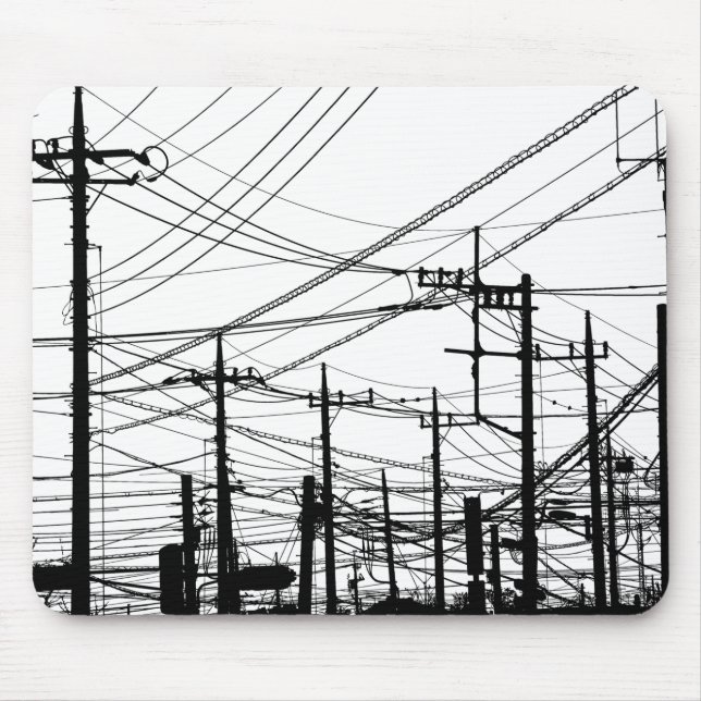 Old Phone and Power Lines Mouse Pad (Front)