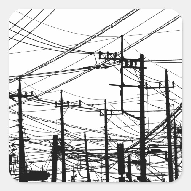 Old Phone and Power Lines Square Sticker (Front)