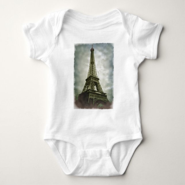 Old Photo Effect Eiffel Tower Paris Baby Bodysuit (Front)