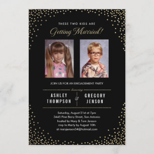 Old Photo Modern Gold Sparkle Engagement Invites