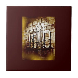Old Photo Notre Dame Statue Ceramic Tile