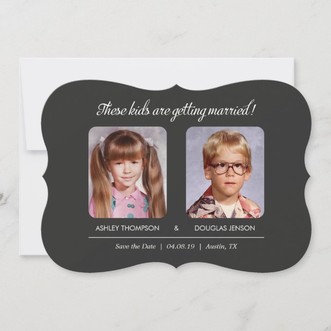 Old Photo Save the Dates Bracket Die-Cut Date (Front)