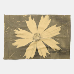 Old photo Yellow Cosmos Flower Close-up 2 Tea Towel