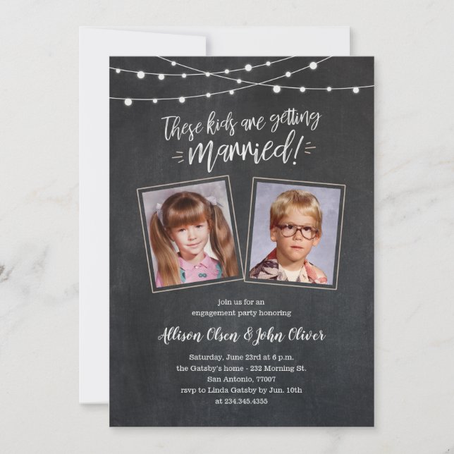 Old Photos Engagement Invitation - Chalk Lights (Front)