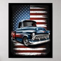 Old Pickup Truck American Flag 4th Of July Patriot