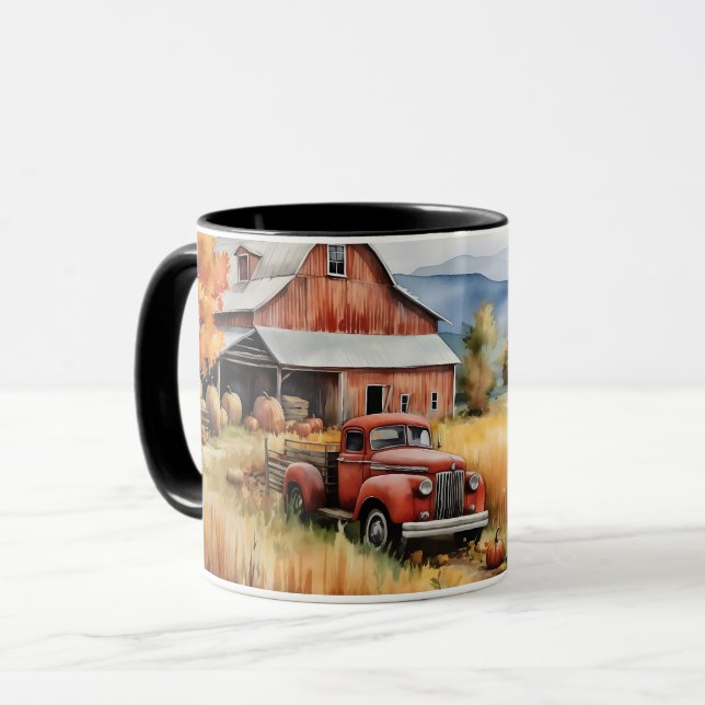 Old Pickup Truck and Red Barn in Autumn Mug (Front Left)