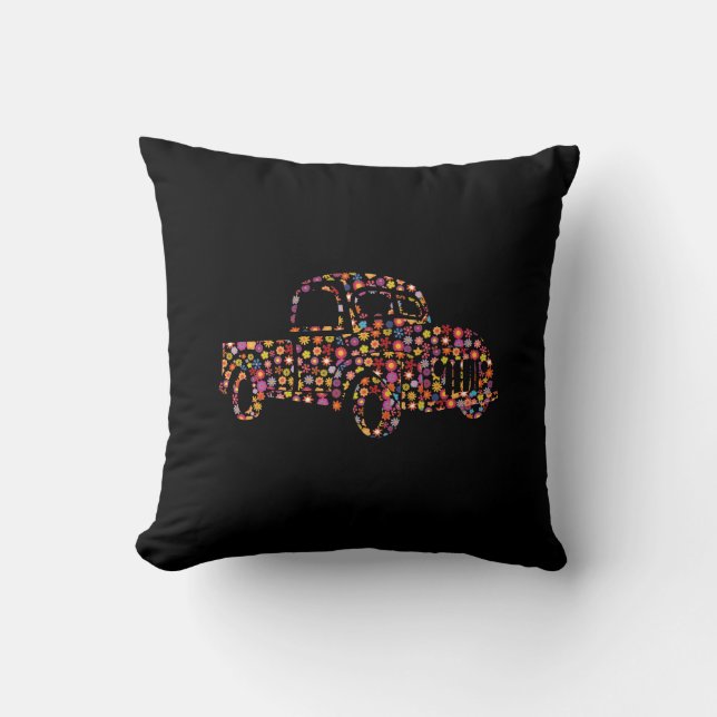 Old Pickup Truck Flower Pattern Cushion (Front)