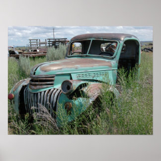 Old Pickup Truck in Field Photo Poster