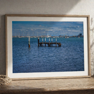 Old Pier Piles St Kilda Harbour with Sailboats Poster